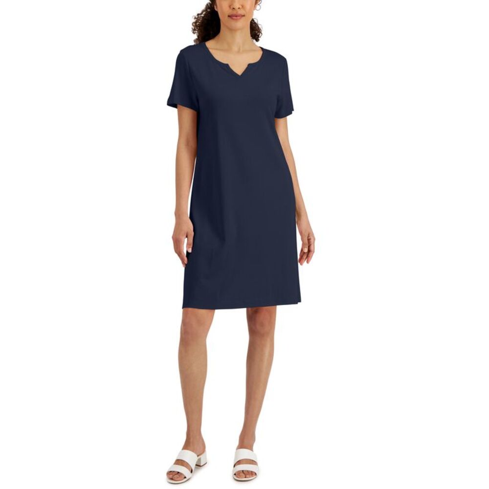 Karen Scott Womens Cotton Split Neck Dress